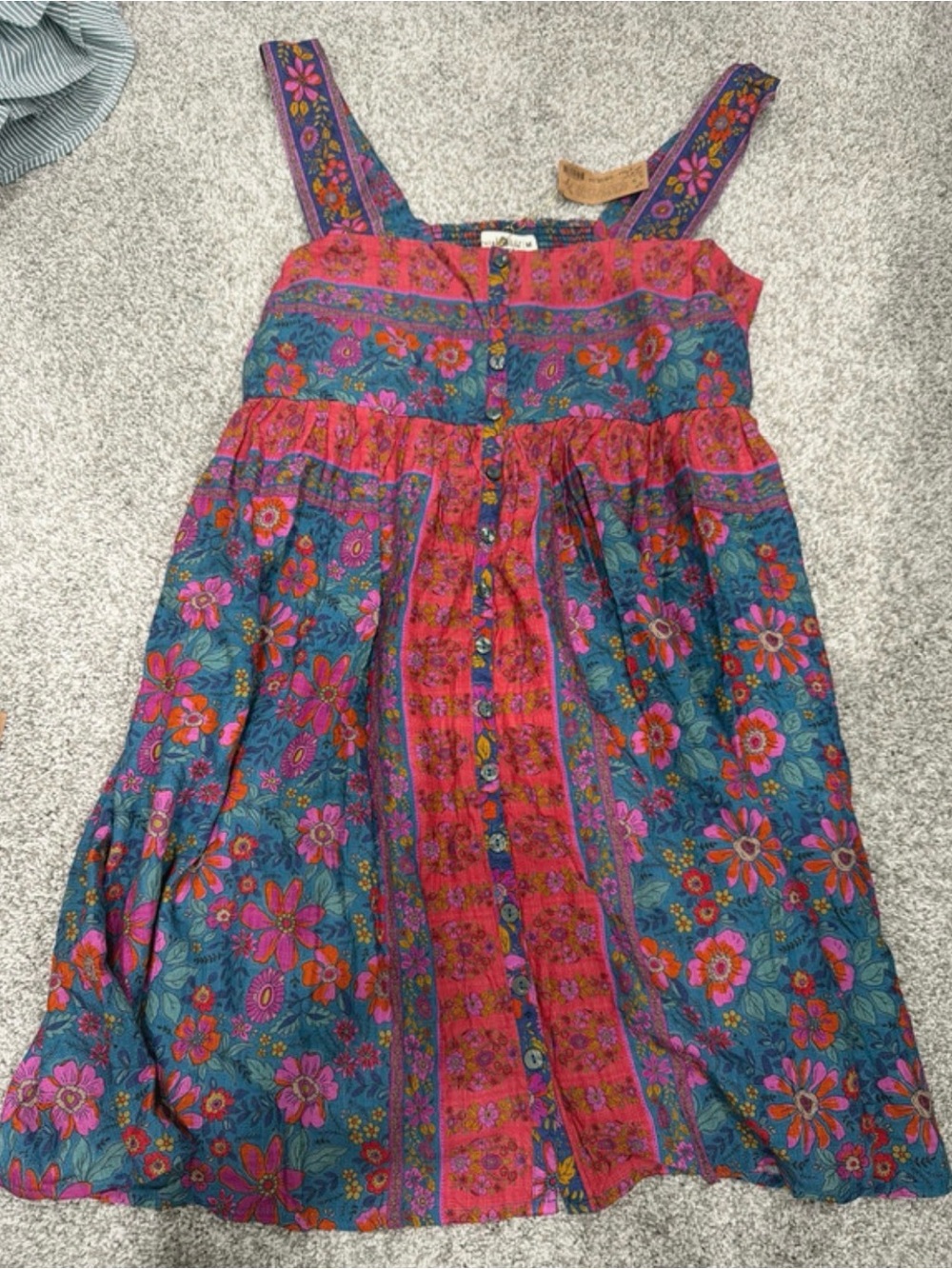 NATURAL LIFE Teal, Pink & Orange Floral Button-Front Sundress NWT